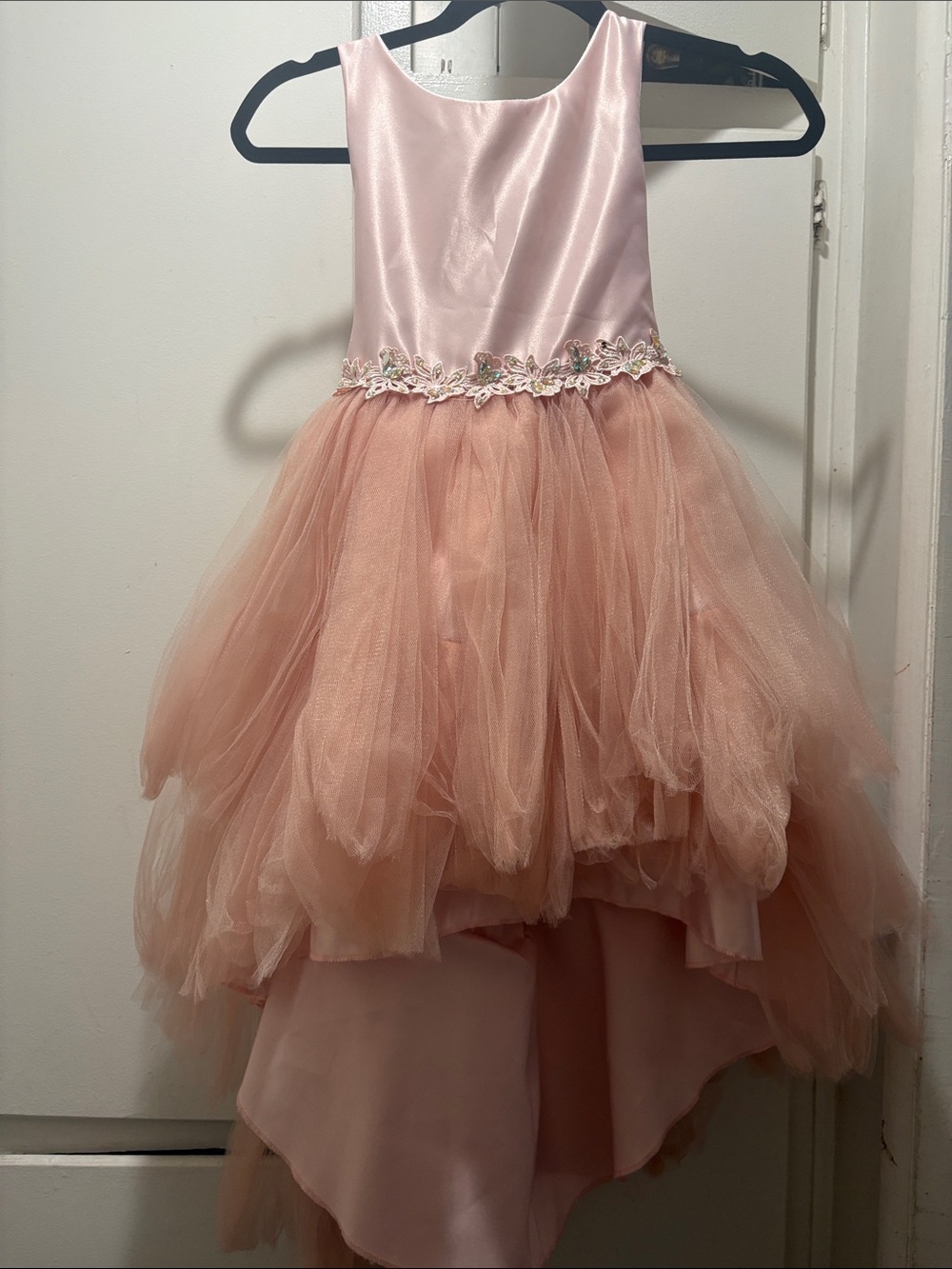 bebe Pink Satin & Peach Tulle High-Low Party Dress